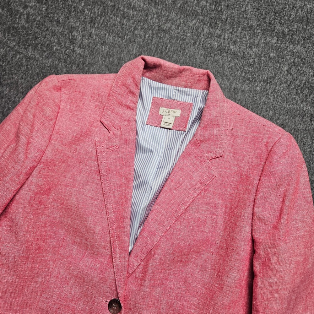 J.Crew Blazer Women 10 Pink Linen Cotton Blend Two Button Striped Lining G2497